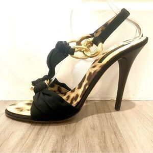 Roberto Cavalli Black and Gold Heels with Animal Print sz 11/41